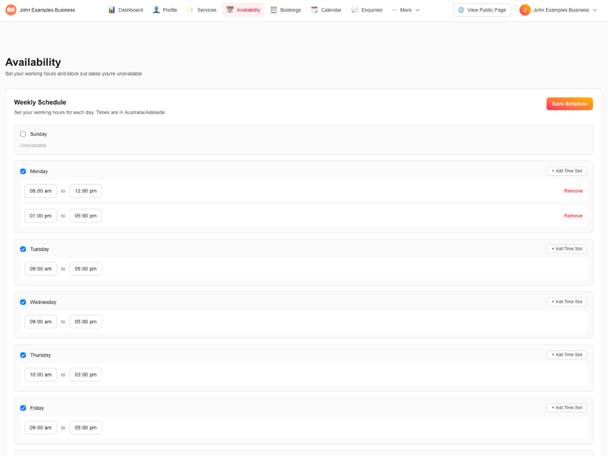 Set Your Availability screenshot