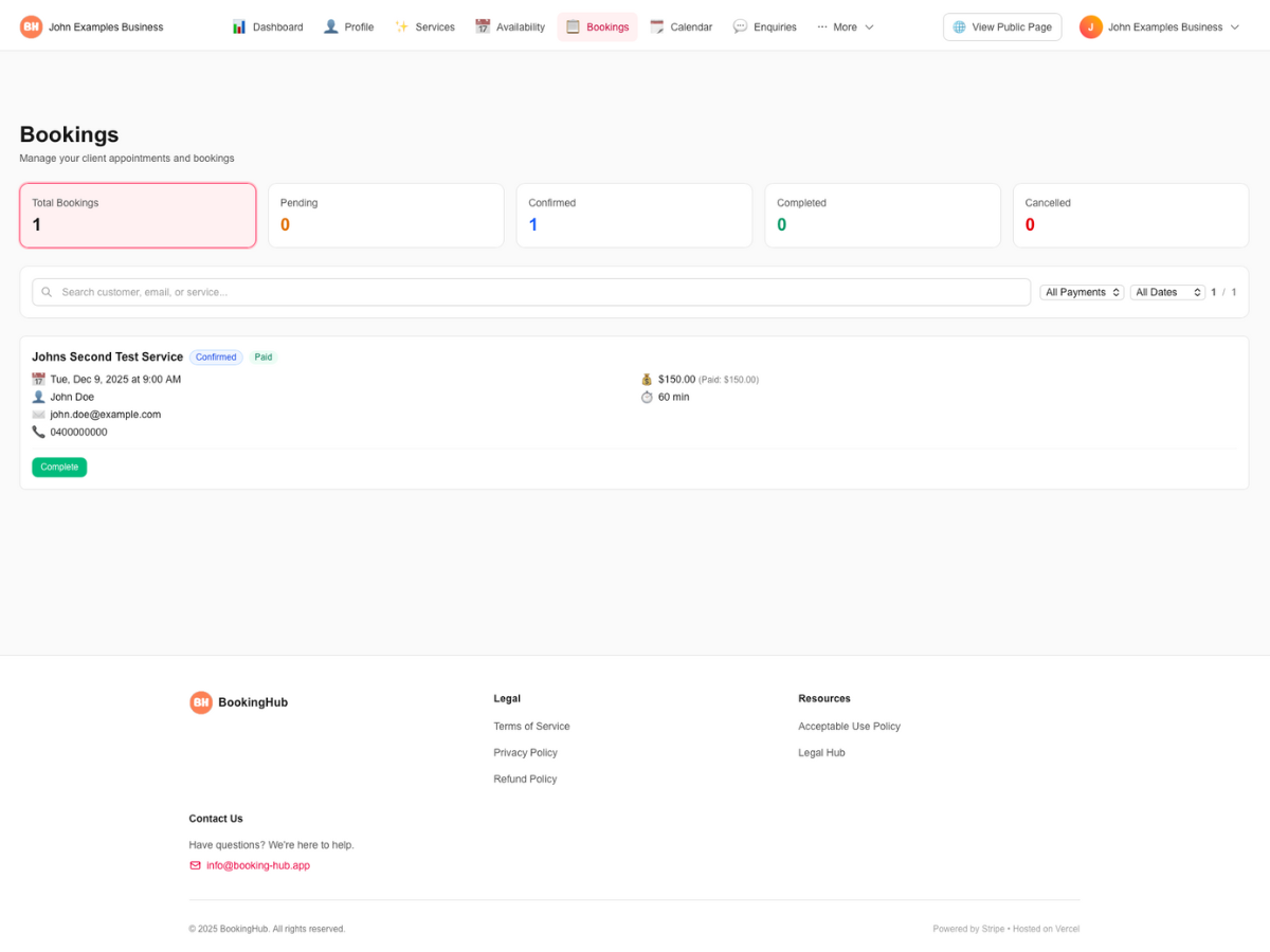 Manage Your Bookings screenshot
