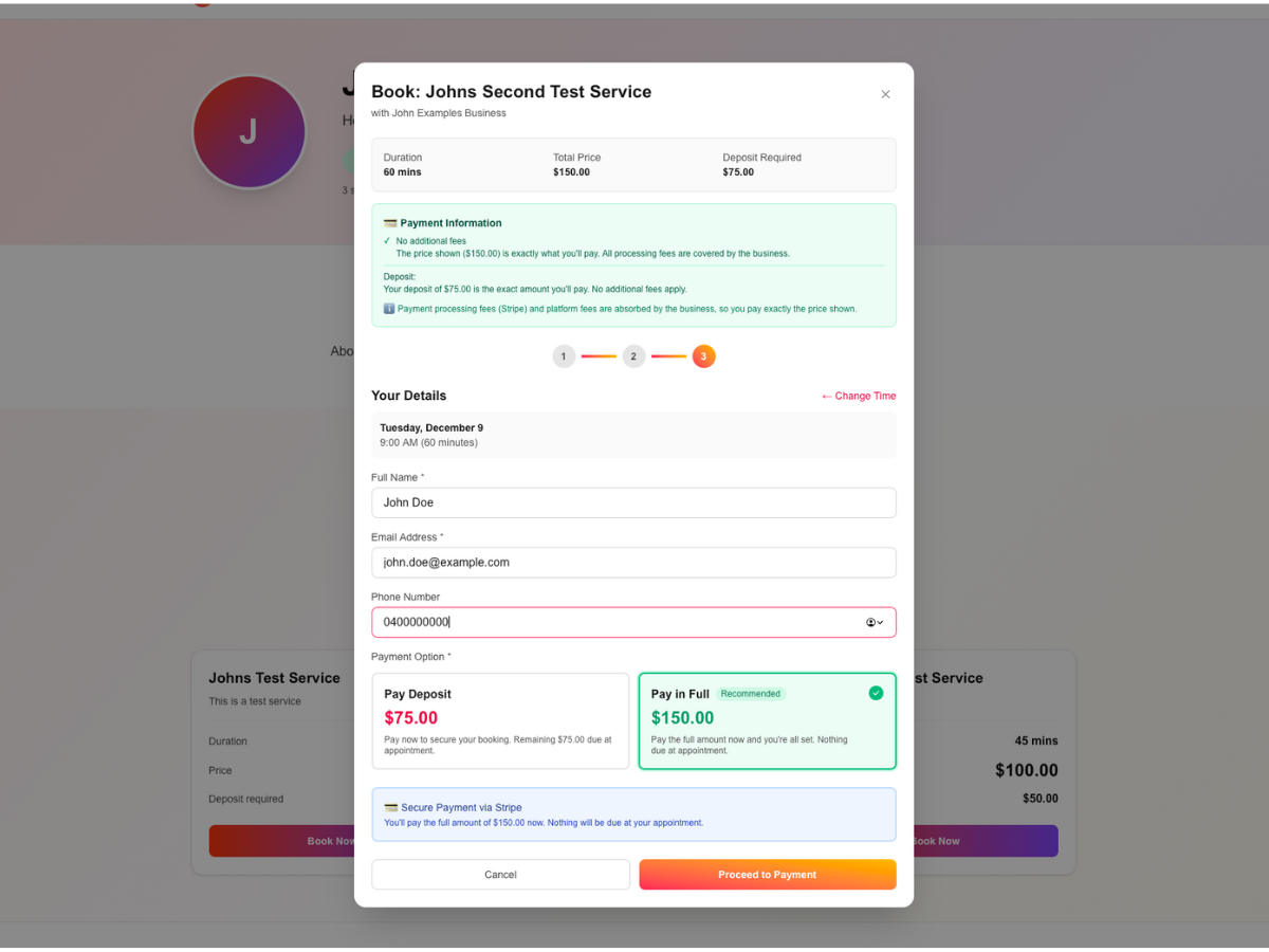 Customers Book & Pay Deposits screenshot