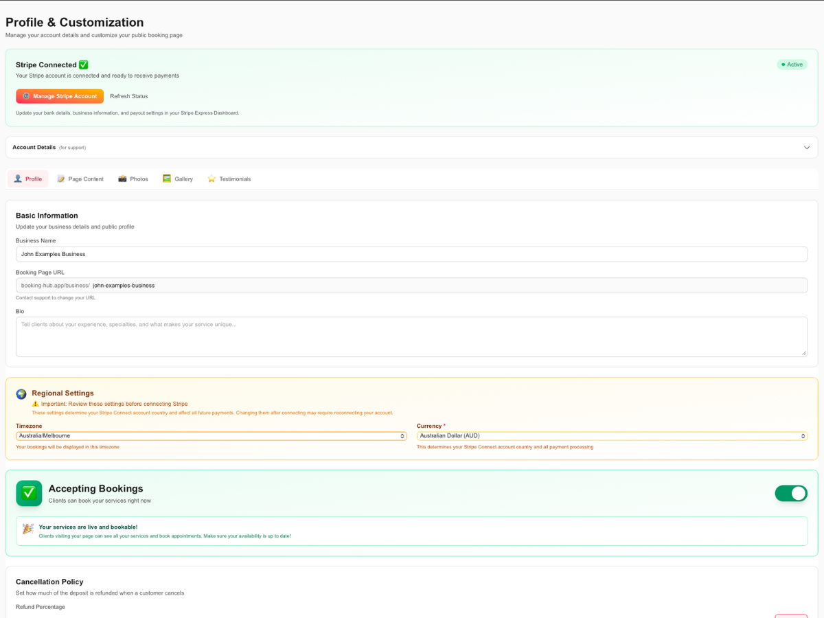 Complete Your Business Profile screenshot